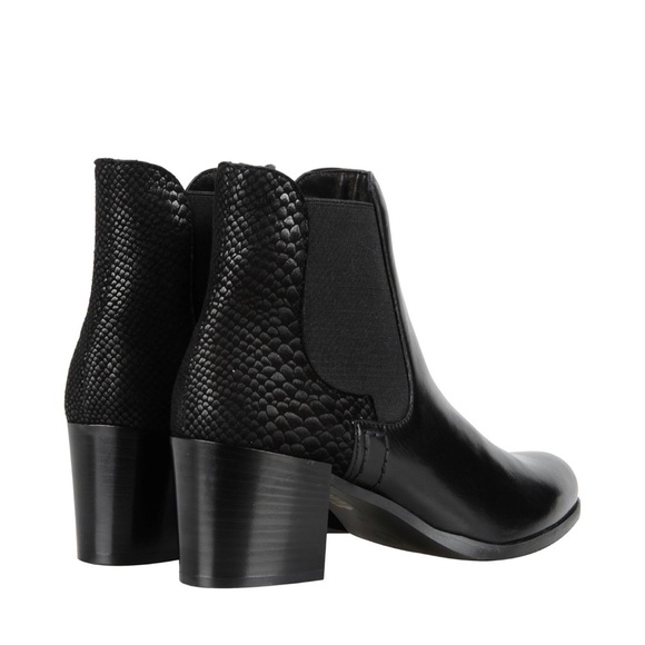 George J Love Black Leather Ankle Boots with Animal Print Detail - Picture 2 of 13